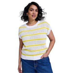 Torrid Belle Isle Pointelle Sweater Vest Yellow White Stripe Short Sleeve 14 16
